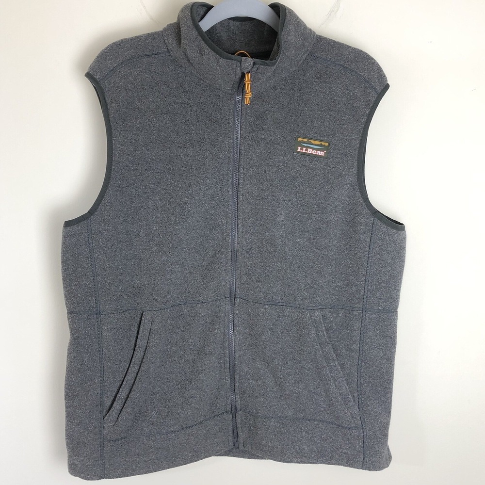 L.L. Bean Full Zip Fleece Vest Men's Large Gray Pocket Outdoor Hiking